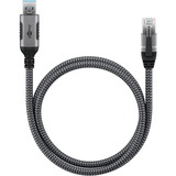 goobay Ethernet-Kabel USB-A 3.2 Gen1 Stecker > RJ-45 Stecker, LAN-Adapter schwarz/silber, 5 Meter, geflochtener Textilmantel
