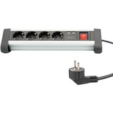 Digitus Office-Steckdosenleiste 4-fach, 2x USB silber/schwarz, 1,5 Meter Kabel, Schalter