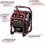 EINHELL Power X-Change Akku-Kompressor SILENZZO 18/160, 18Volt rot/schwarz, ohne Akku und Ladegerät