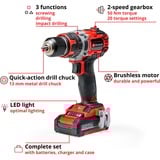 EINHELL Professional Akku-Schlagbohrschrauber TP-CD 18/50 Li-i BL, 18Volt rot/schwarz, 2x Li-Ionen Akku 2,0Ah