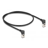 DeLOCK Patchkabel RJ-45 Cat.6a S/FTP, Slim 90° gewinkelt schwarz, 0,5 Meter, nach unten abgewinkelte Stecker