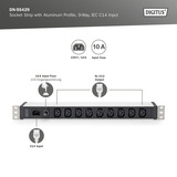 Digitus 19" Steckdosenleiste mit Aluminiumprofil, 9-fach C13, 1HE schwarz/aluminium, Leitungsschutzschalter 10 A, IEC C14-Eingang
