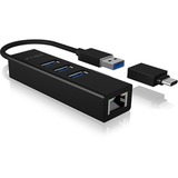 ICY BOX IB-HUB1419-LAN, USB-Hub schwarz