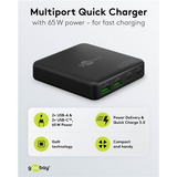 goobay USB-C Multiport-Tischladegerät, PD, GaN, 65 Watt schwarz, 2x USB-C, 2x USB-A, Power Delivery, QuickCharge 3.0