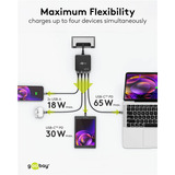 goobay USB-C Multiport-Tischladegerät, PD, GaN, 65 Watt schwarz, 2x USB-C, 2x USB-A, Power Delivery, QuickCharge 3.0