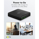 goobay USB-C Multiport-Tischladegerät, PD, GaN, 65 Watt schwarz, 2x USB-C, 2x USB-A, Power Delivery, QuickCharge 3.0
