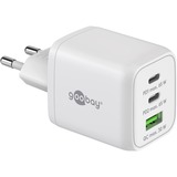 goobay USB-C Schnellladegerät Nano, PD, GaN, 65 Watt weiß, 1x USB-A, 2x USB-C PD, Charge 3.0