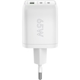 goobay USB-C Schnellladegerät Nano, PD, GaN, 65 Watt weiß, 1x USB-A, 2x USB-C PD, Charge 3.0