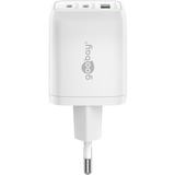 goobay USB-C Schnellladegerät Nano, PD, GaN, 65 Watt weiß, 1x USB-A, 2x USB-C PD, Charge 3.0