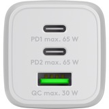 goobay USB-C Schnellladegerät Nano, PD, GaN, 65 Watt weiß, 1x USB-A, 2x USB-C PD, Charge 3.0