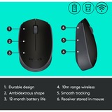 Logitech M171 Wireless, Maus schwarz, 3 Tasten, für Links- und Rechtshänder, kompatibel mit PC/Mac