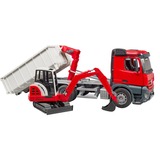 bruder MB Arocs LKW mit Abrollcontainer und Schaeff Minibagger, Modellfahrzeug