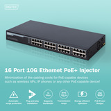Digitus 16-Port 10G Ethernet PoE+ Injektor, 802.3at 250 W, PoE-Injektor 250W Budget