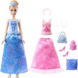 Mattel Disney Prinzessin 2-in-1 Geschichten Cinderella Modepuppe mit 2 Oberteilen und 9 Accessoires