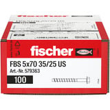 fischer Betonschraube UltraCut FBS 5x70 35/25 Sechskant mit U-Scheibe 100 Stück, galvanisch verzinkter Stahl