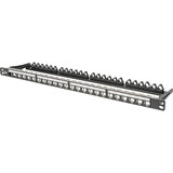 Digitus Modulares High Density Patchpanel, 24-Port, Rack Mount, geschirmt schwarz, 0,5 HE, für Keystone-Module, mit Beschriftungsfeld