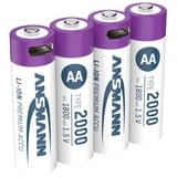 Ansmann Li-Ion Akku Mignon AA Typ 2.000 (min. 1.800 mAh), 4er-Pack weiß/violett, 4x AA (Mignon), USB-C Ladeport