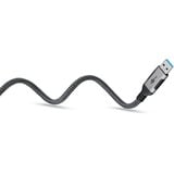 goobay Ethernet-Kabel USB-A 3.2 Gen1 Stecker > RJ-45 Stecker, LAN-Adapter schwarz/silber, 10 Meter, geflochtener Textilmantel