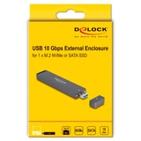 DeLOCK Externes Gehäuse M.2 NVMe PCle SSD, SATA SSD, Laufwerksgehäuse grau, mit USB Typ A-Stecker