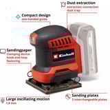 EINHELL Power X-Change Akku-Faust-Schwingschleifer TE-OS 18/113 3X Li-Solo, 18Volt rot/schwarz, ohne Akku und Ladegerät, mit Tasche + Zubehör
