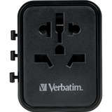 Verbatim Universal-Reiseadapter UTA-02, Reisestecker schwarz, 1x USB-A, 1x USB-C