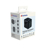 Verbatim Universal-Reiseadapter UTA-02, Reisestecker schwarz, 1x USB-A, 1x USB-C