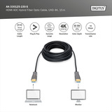 Digitus HDMI AOC Hybrid Glasfaserkabel, UHD 4K schwarz, 15 Meter