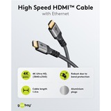 goobay Plus High-Speed-HDMI-Kabel mit Ethernet, 4K @ 60Hz grau, 1 Meter