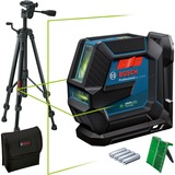 Bosch Linienlaser GLL 2-15 G Professional, mit Baustativ, Kreuzlinienlaser blau/schwarz, Halterung, grüne Laserlinien