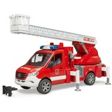 bruder MB Sprinter Feuerwehr mit Light & Sound Modul, Modellfahrzeug rot/weiß, Drehleiter, Pumpe