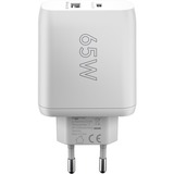 goobay USB-C Dual-Schnellladegerät, PD, GaN, 65 Watt weiß, 1x USB-C, 1x USB-A, Power Delivery