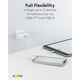 goobay USB-C Dual-Schnellladegerät, PD, GaN, 65 Watt weiß, 1x USB-C, 1x USB-A, Power Delivery