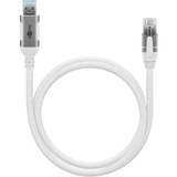 goobay Ethernet-Kabel USB-A 3.2 Gen1 Stecker > RJ-45 Stecker, LAN-Adapter weiß, 3 Meter, geflochtener Textilmantel