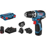 Bosch Akku-Bohrschrauber GSR 12V-35 FC Professional, 12Volt blau/schwarz, 2x Li-Ionen Akku 3,0Ah, mit FlexiClick Aufsätzen, L-BOXX