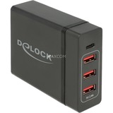 DeLOCK USB Ladegerät 1x USB-C PD + 3x USB-A, 60 Watt schwarz