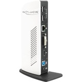 DeLOCK Port Replikator USB 3.0, Adapter weiß/schwarz, LAN, DVI, HDMI, USB, Audio