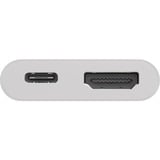 goobay USB Adapter, USB-C Stecker > USB-C Buchse + HDMI-Buchse weiß, 15cm, PD, Laden mit bis zu 60 Watt