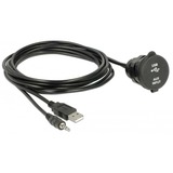 DeLOCK USB Verlängerungskabel, USB A + 3,5mm Klinkenstecker > USB A + 3,5mm Klinkenbuchse schwarz, 2 Meter, mit Einbaubuchse