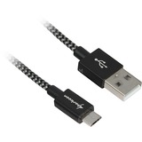 Sharkoon USB 2.0 Kabel, USB-A Stecker > Micro-USB Stecker schwarz/grau, 1 Meter, gesleevt