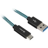 Sharkoon USB 3.2 Gen 2 Kabel, USB-A Stecker > USB-C Stecker schwarz/hellblau, 1 Meter, gesleevt