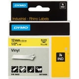 Dymo Rhino IND ORIGINAL Schriftband Vinyl 12mm x 5,5m, schwarz auf gelb permanent klebend, 18432