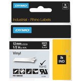 Dymo Rhino IND ORIGINAL Schriftband Vinyl 12mm x 5,5m, weiß auf schwarz permanent klebend, 1805435