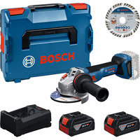 Bosch Werkzeug Set Akku Winkelschleifer 18 Volt mit 2 Akkus 5.0 Amperestunden und Trennscheibe 125 in L-BOXX, Werkzeug-Set Boxed