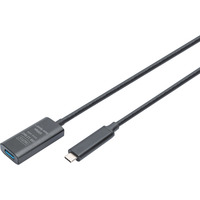 Digitus Aktives USB 3.2 Gen 2 Verlängerungskabel, USB-C Stecker > USB-A Buchse schwarz, 5 Meter, Repeater Kabel