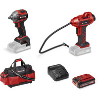 EINHELL Maschinen-Set TP-CW 18/260 + CE-CC 18 Kit, Schlagschrauber rot/schwarz, 1x Li-Ionen-Akku 4.0 Ah, mit Tasche