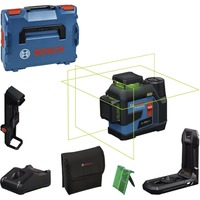 Bosch Professional Akku-Linienlaser GLL 12V-100-33 CG Professional blau/schwarz, Li-Ion Akku 12V 2,0Ah, grüne Laserlinien, inkl. Universalhalter LB 10, Deckenklemme DK 20, L-BOXX
