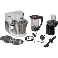 Bosch MUM6EW22 Küchenmaschine weiß/edelstahl, 1.600 Watt, Serie 6, Patisserie-Set, Mixaufsatz