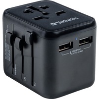 Verbatim Universal-Reiseadapter UTA-01, Reisestecker schwarz, 2x USB-A