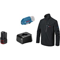 Bosch Professional Heat+Jacket GHJ 12+18V Kit Größe S, Arbeitskleidung schwarz, inkl. Ladeadapter GAA 12V-21, 1x 12-Volt-Akku