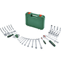 Bosch Advanced Werkzeugkoffer, 132-teilig, Steckschlüssel grün, mit 2 Umschaltknarren 1/4" und 1/2"